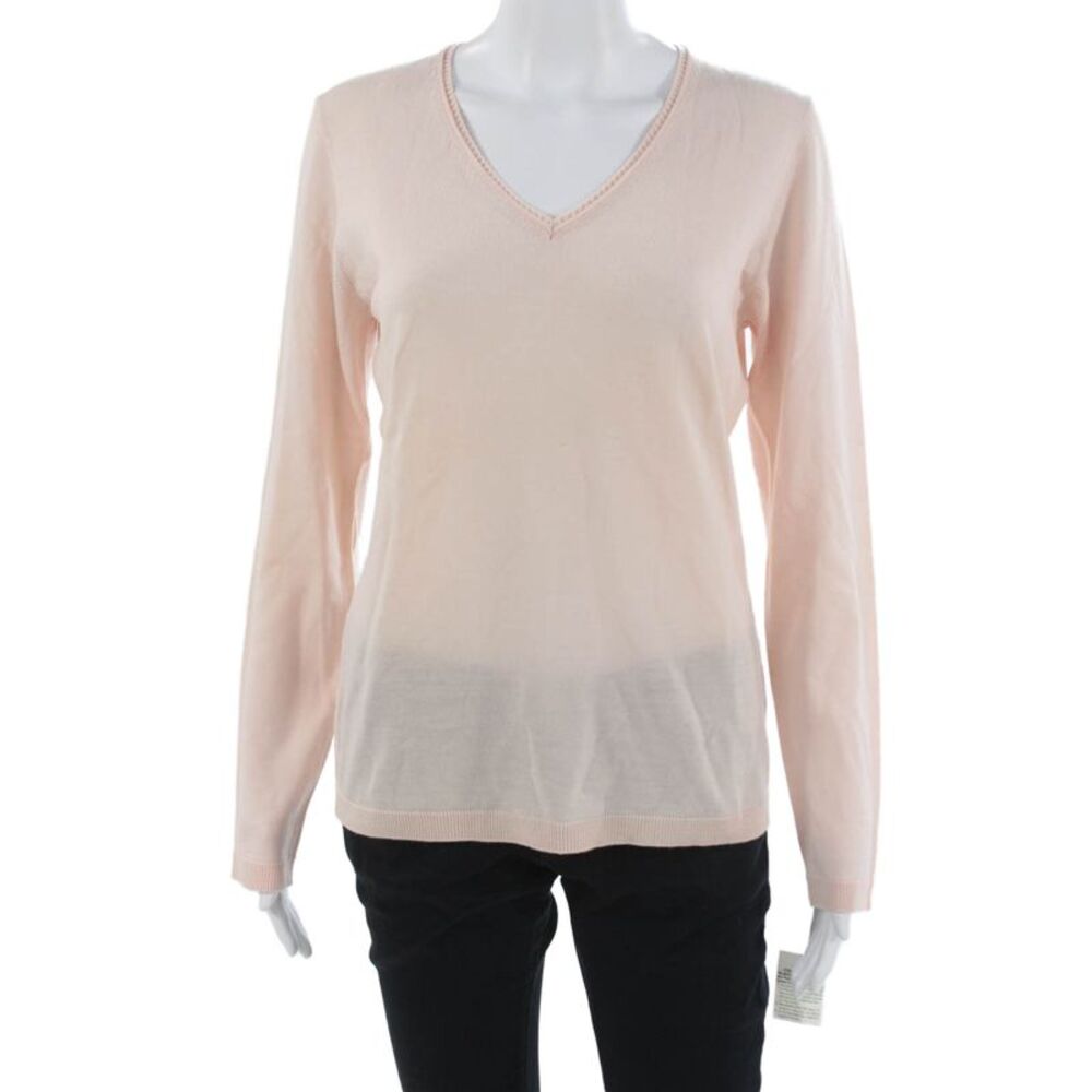 Enzo Mantovani Womens Pullover Merino Wool V-Neck Long Sleeve Pink Size M